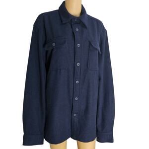 Blue Wool Christian Lacroix Long Sleeve Button Up Folded Collar Shirt Size Large